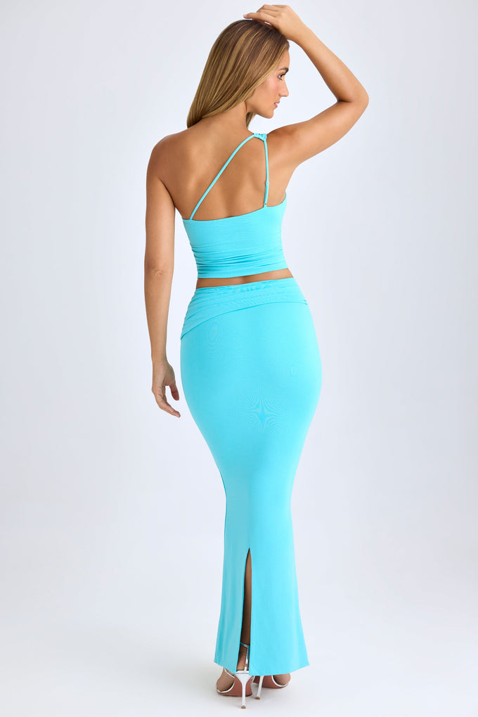 Modal Twist-Front Maxi Skirt in Aqua Blue