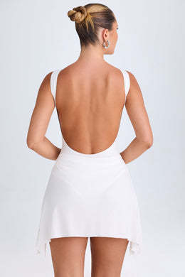 Draped Open-Back Mini Dress in White