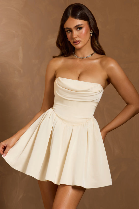 Cowl-Neck Corset Mini Dress in Ivory