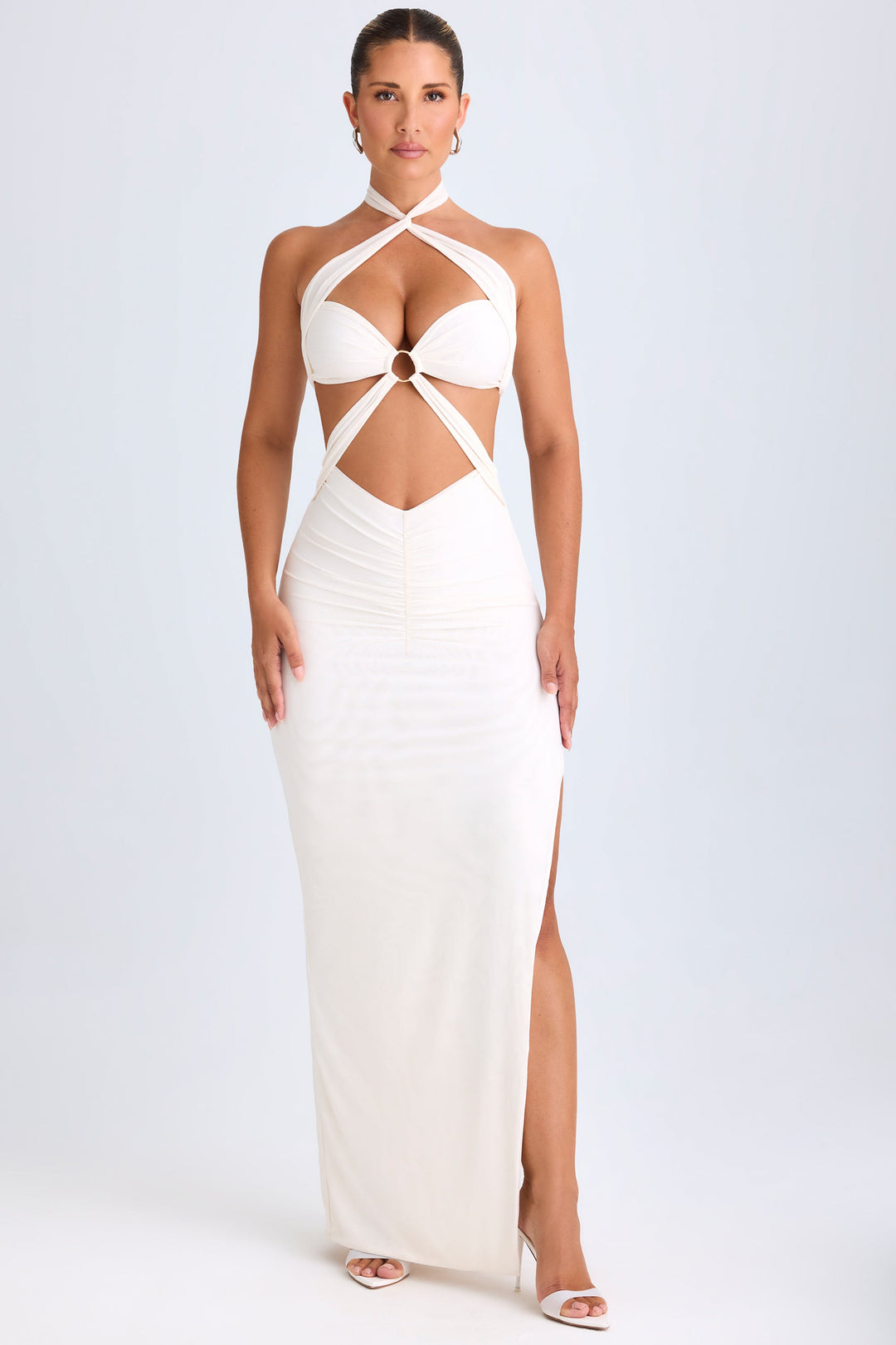 Hollow-Out Knitted Maxi Dress - White