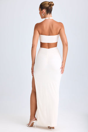 Cut-Out Ruched Halterneck Maxi Dress in White - L | Oh Polly Cut-Out Ruched Halterneck Maxi Dress in White - L | Oh Polly