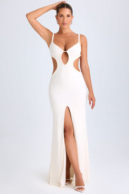 Ruffle-Appliqué Cut-Out Maxi Dress in White