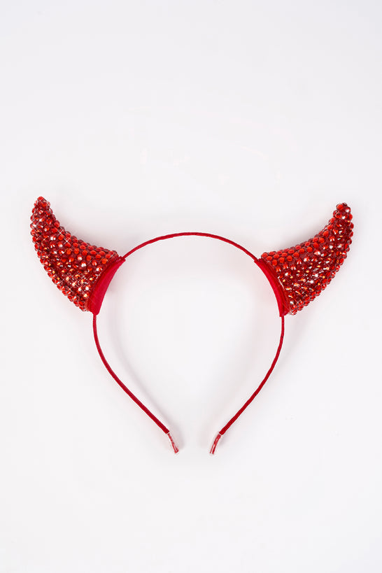 Devil Horns Headband in Fire Red