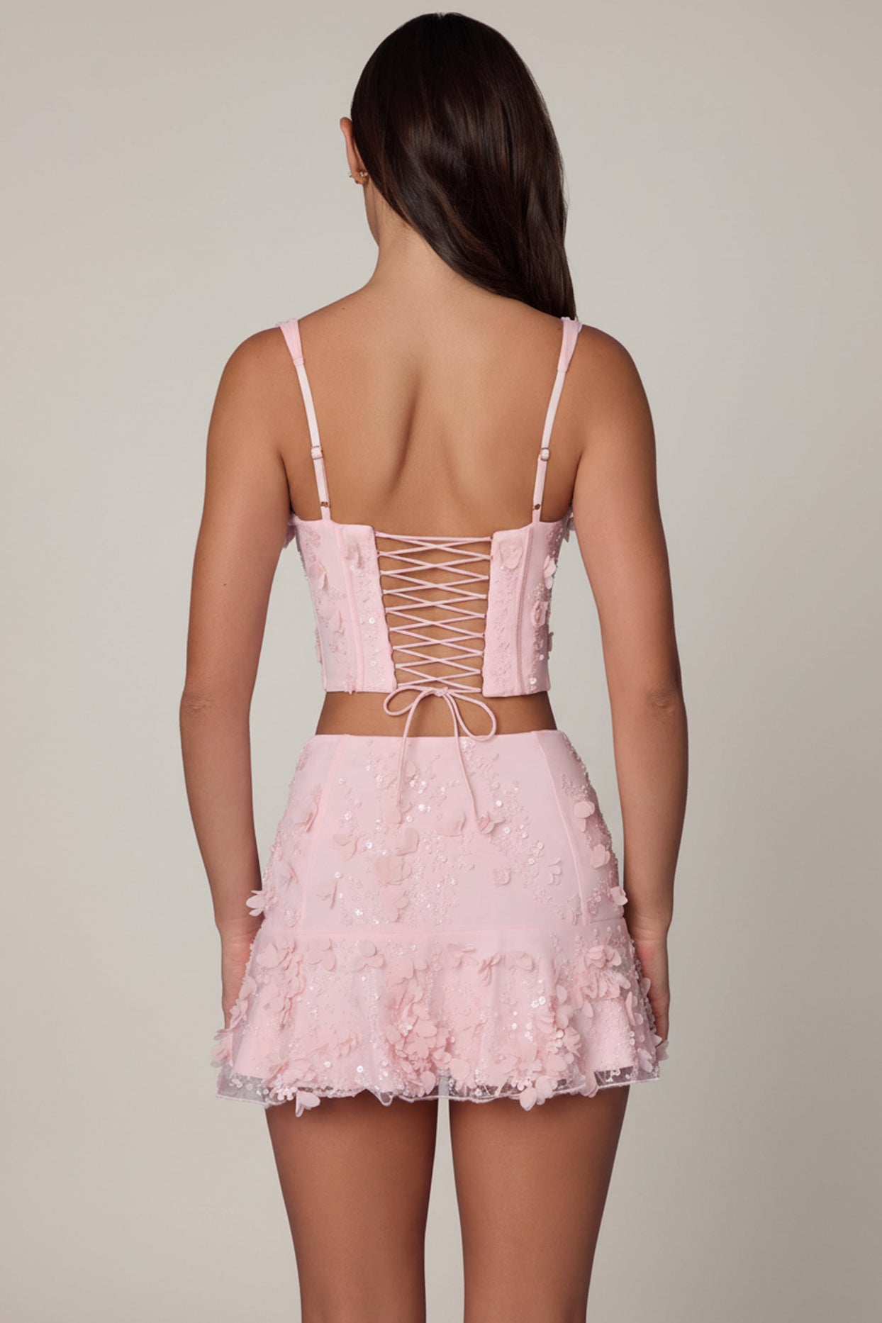 Embellished Mid-Rise A-Line Mini Skirt in Soft Pink - 6
