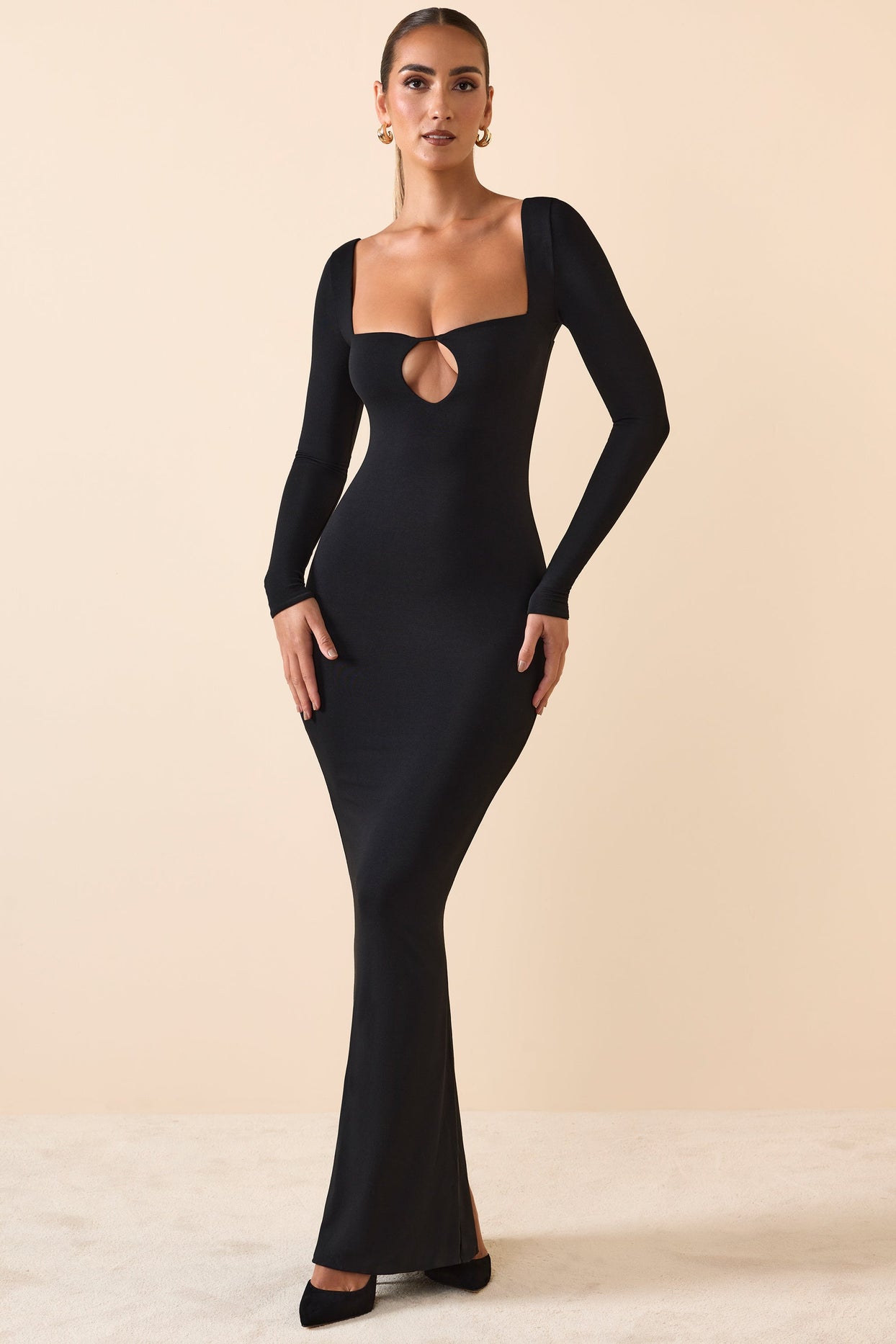 Modal Keyhole Cut-Out Maxi Dress in Black