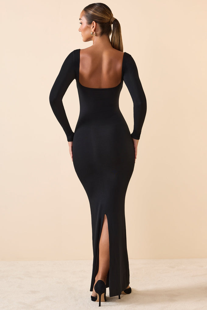 Modal Keyhole Cut-Out Maxi Dress in Black