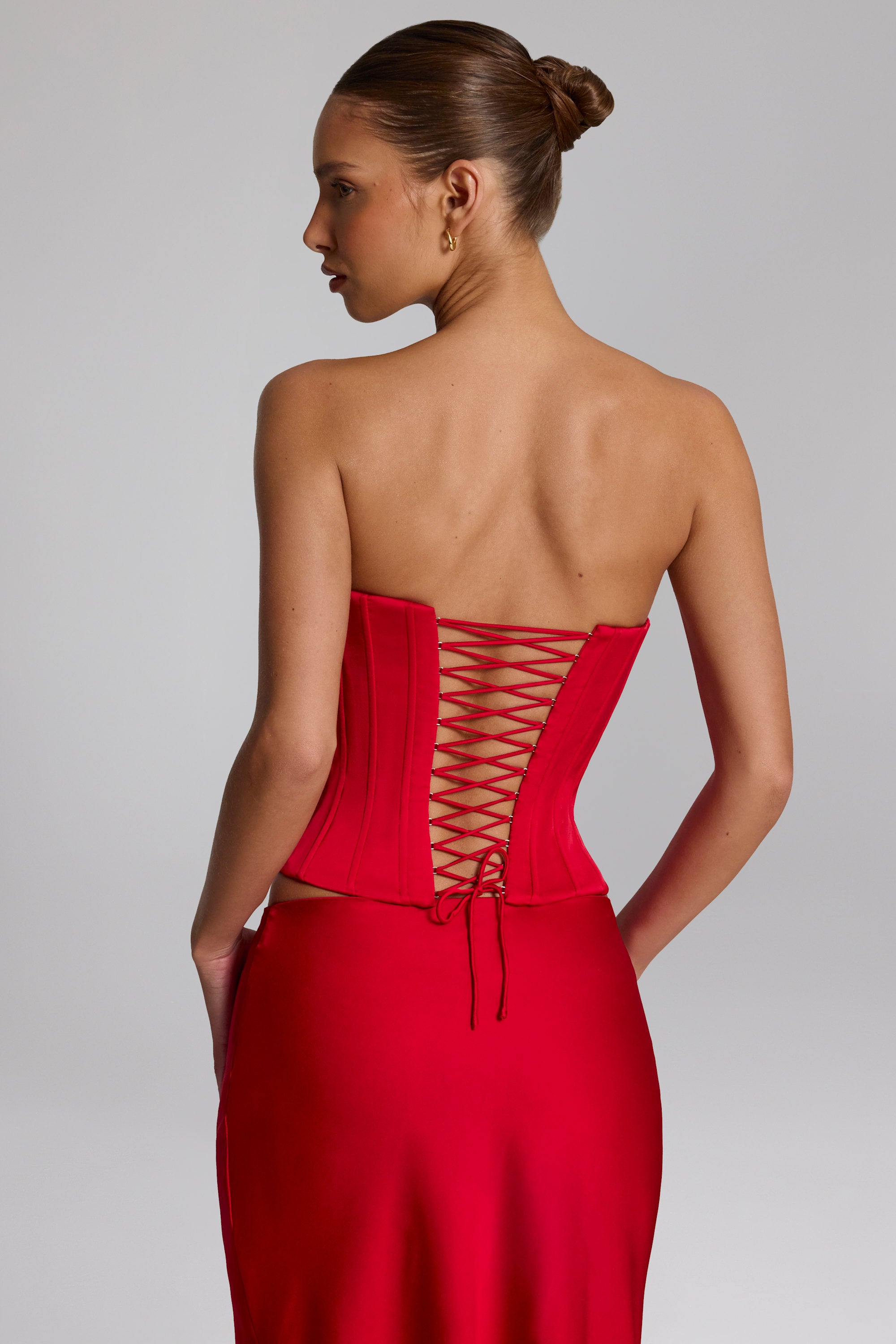 Araminta Full-Length Lace-Up Corset Top in Fire Red | Oh Polly