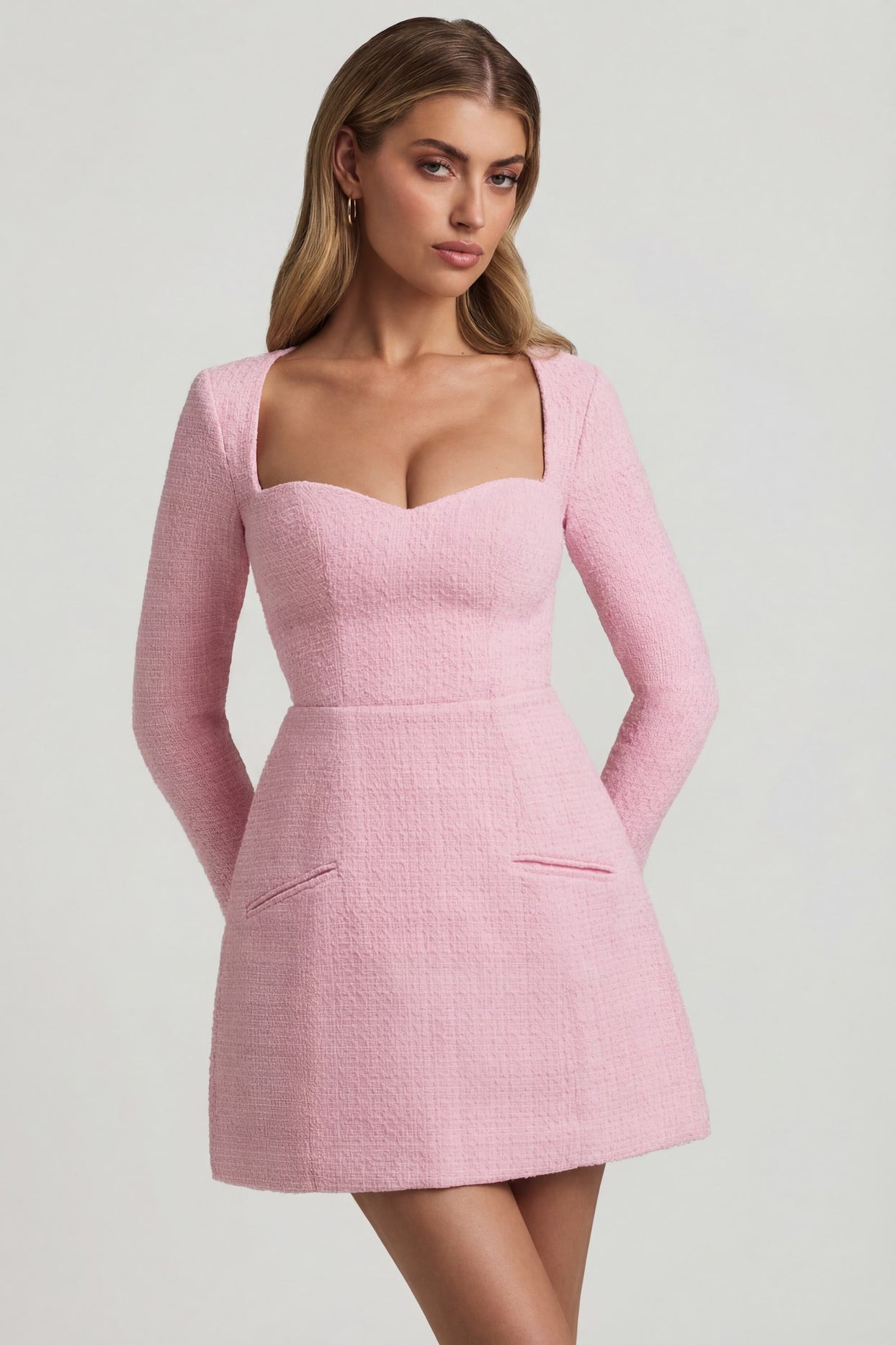 Sweetheart-Neck Structured Mini Dress in Soft Pink - 6