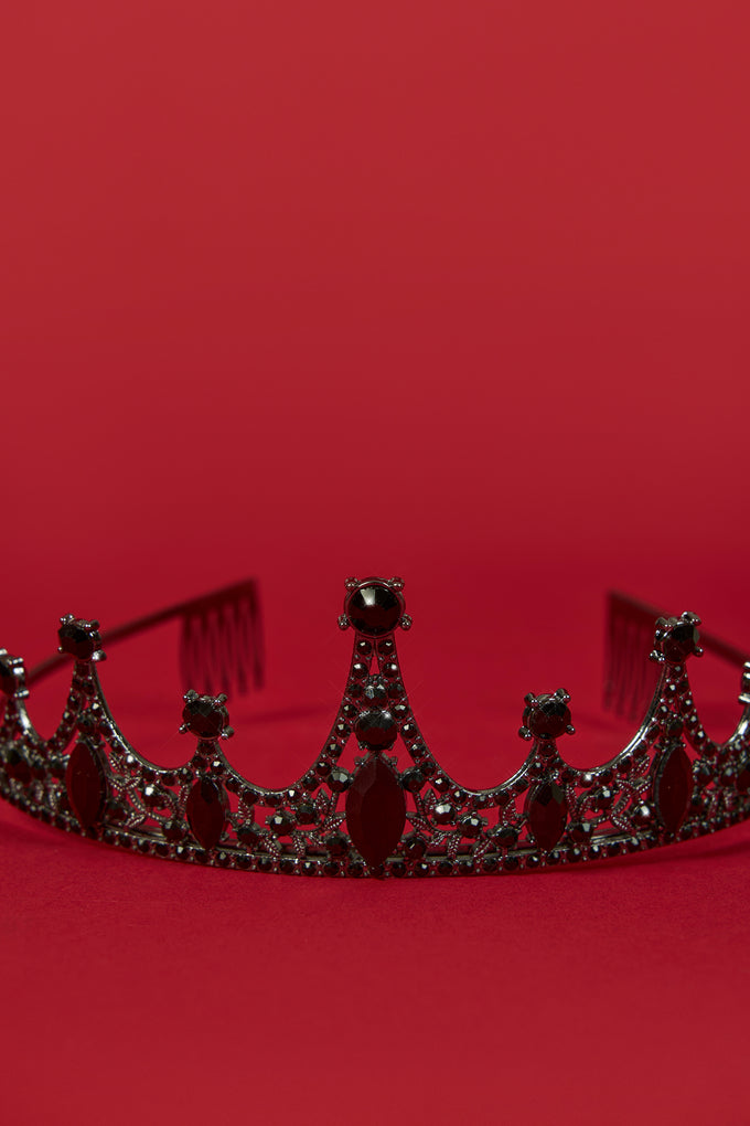 Crystal-Embellished Tiara in Black