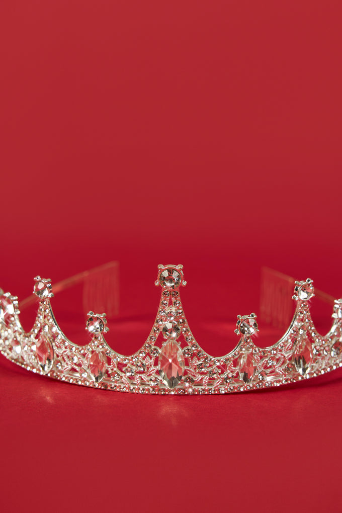 Crystal-Embellished Tiara in Silver Tone