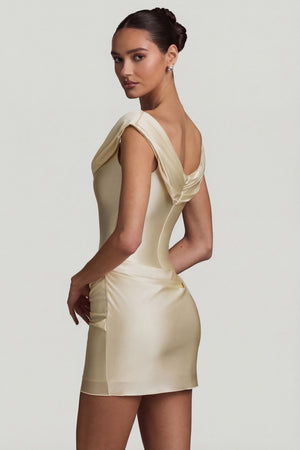 Satin Off-Shoulder Draped Mini Dress in Ivory - 8 | Oh Polly Satin Off-Shoulder Draped Mini Dress in Ivory - 8 | Oh Polly