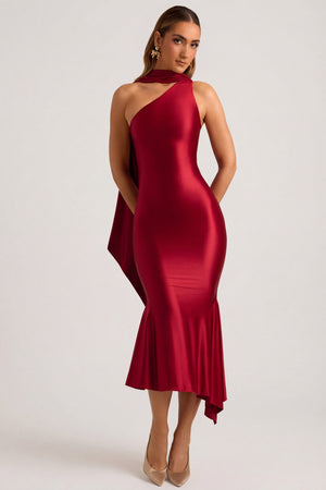 Asymmetric Scarf-Detail Midaxi Dress in True Red - 2 Asymmetric Scarf-Detail Midaxi Dress in True Red - 2