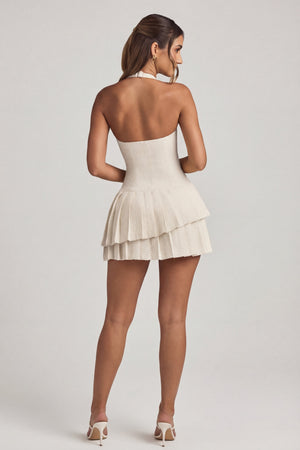 Asymmetric Layered Halterneck Mini Dress in Ivory - 2 | Oh Polly Asymmetric Layered Halterneck Mini Dress in Ivory - 2 | Oh Polly