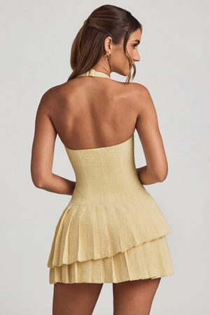 Rosaria Asymmetric Layered Halterneck Mini Dress in Pastel Yellow | Oh Polly Rosaria Asymmetric Layered Halterneck Mini Dress in Pastel Yellow | Oh Polly