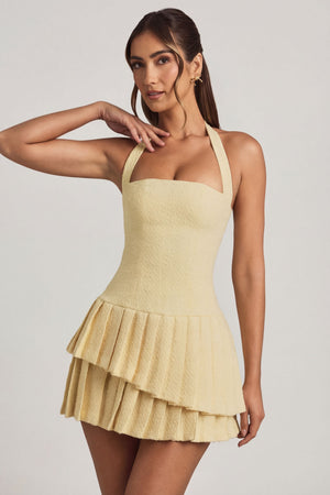 Rosaria Asymmetric Layered Halterneck Mini Dress in Pastel Yellow | Oh Polly Rosaria Asymmetric Layered Halterneck Mini Dress in Pastel Yellow | Oh Polly