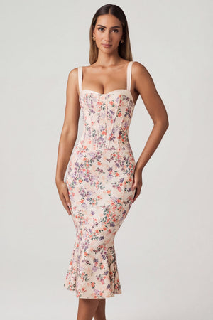 Layered Bra-Detail Fishtail Midaxi Dress in Primrose Floral Print Layered Bra-Detail Fishtail Midaxi Dress in Primrose Floral Print