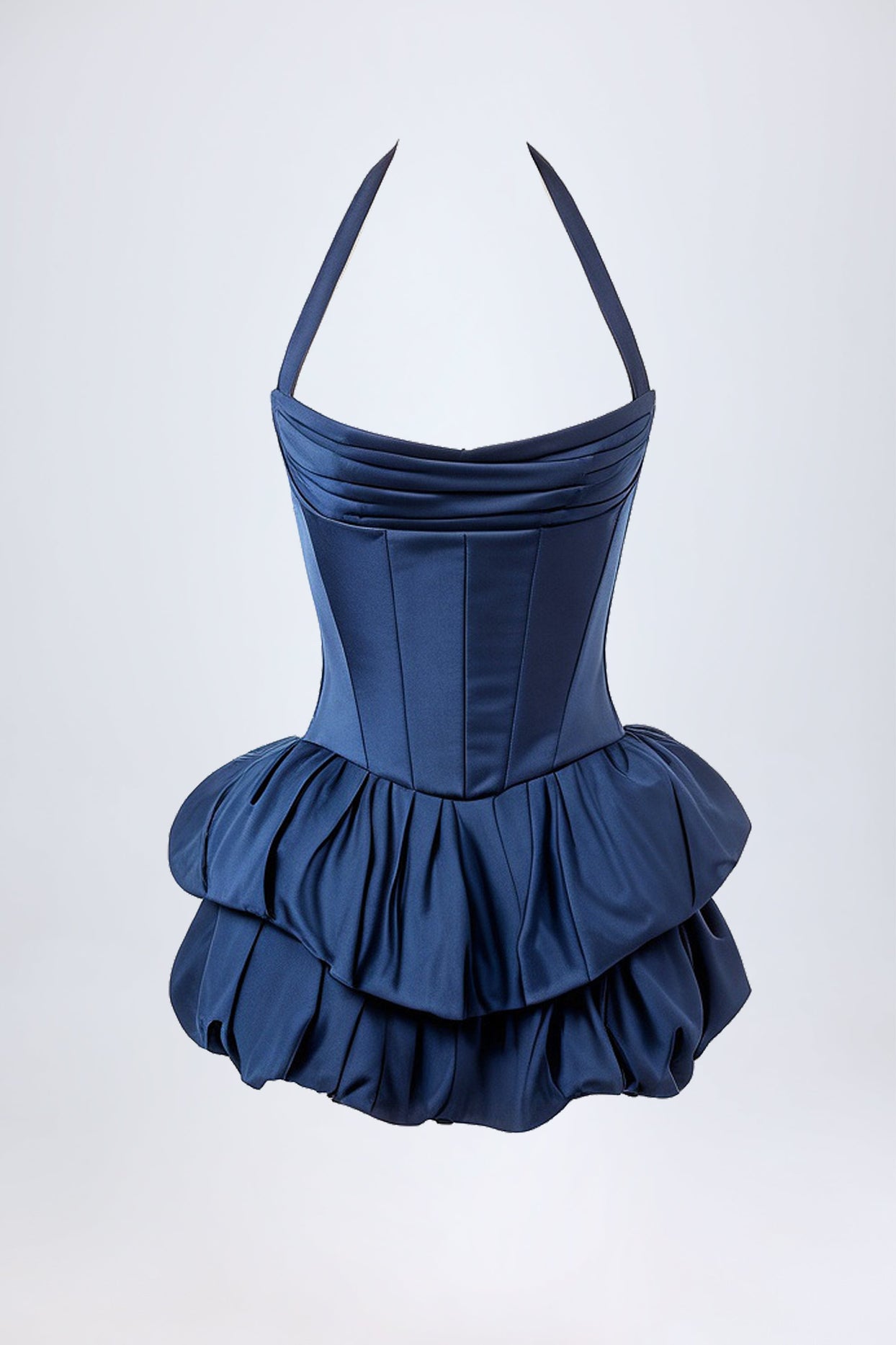 Halterneck Layered Bubble Hem Corset Mini Dress in True Navy