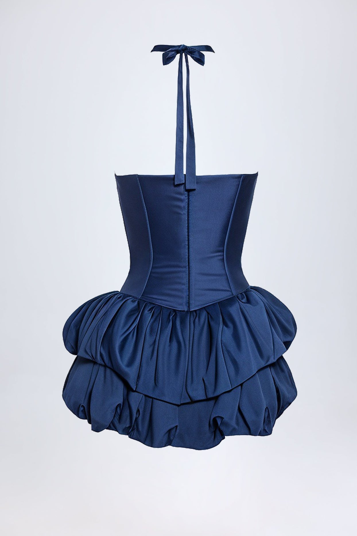 Halterneck Layered Bubble Hem Corset Mini Dress in True Navy