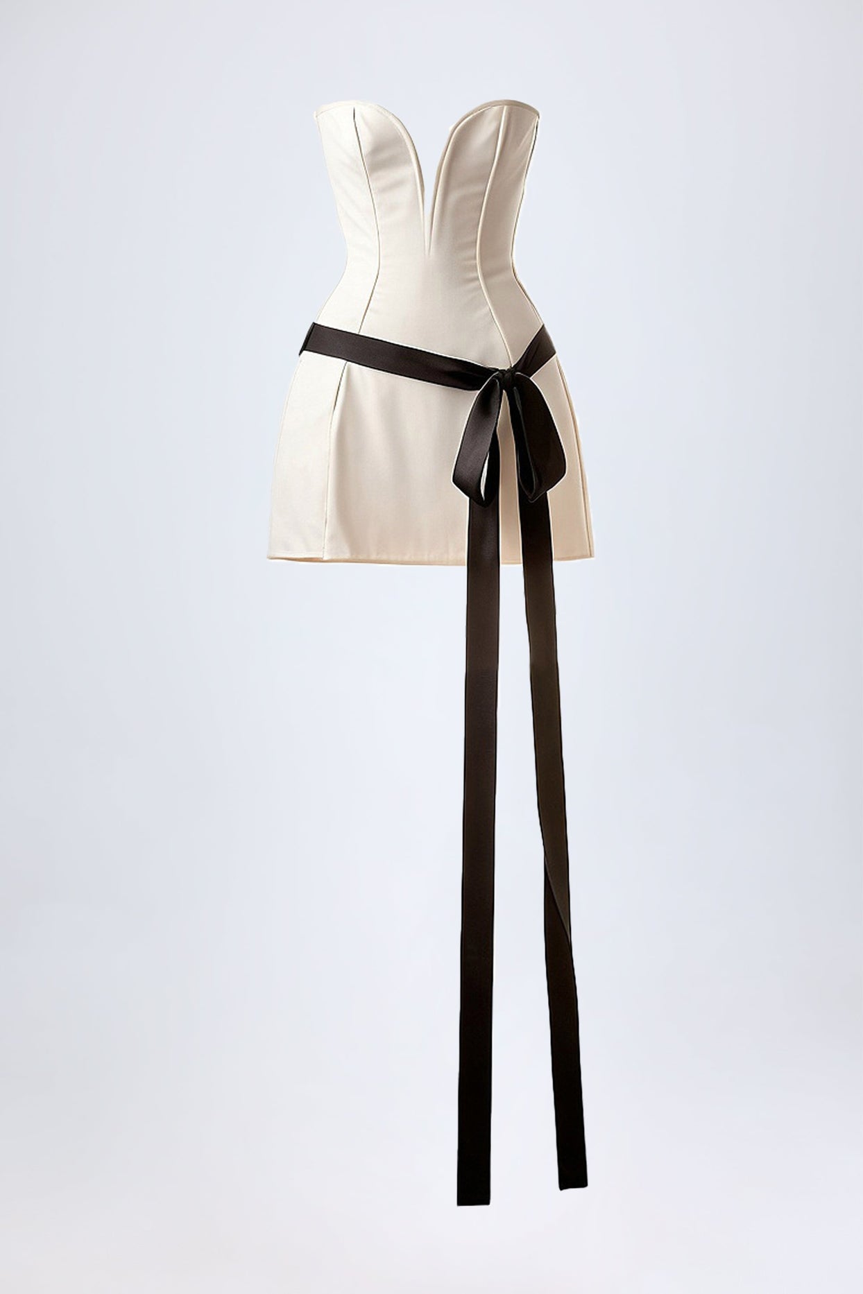 Strapless Bow-Detail A-Line Mini Dress in Ivory