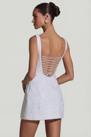 Embellished Structured A-Line Mini Dress in White - 6 | Oh Polly Embellished Structured A-Line Mini Dress in White - 6 | Oh Polly