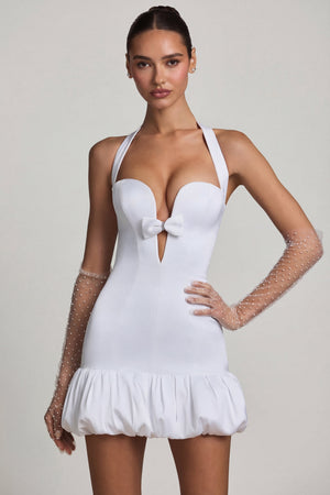 Bow-Detail Halterneck Bubble Hem Mini Dress in White - 6 | Oh Polly Bow-Detail Halterneck Bubble Hem Mini Dress in White - 6 | Oh Polly