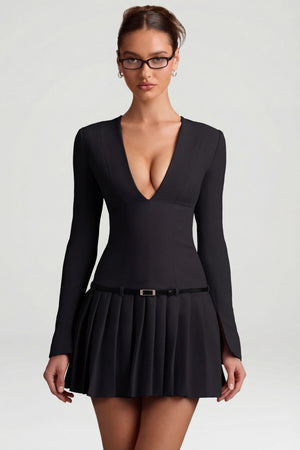 Long-Sleeve Pleated Mini Dress in Black - 2 | Oh Polly Long-Sleeve Pleated Mini Dress in Black - 2 | Oh Polly