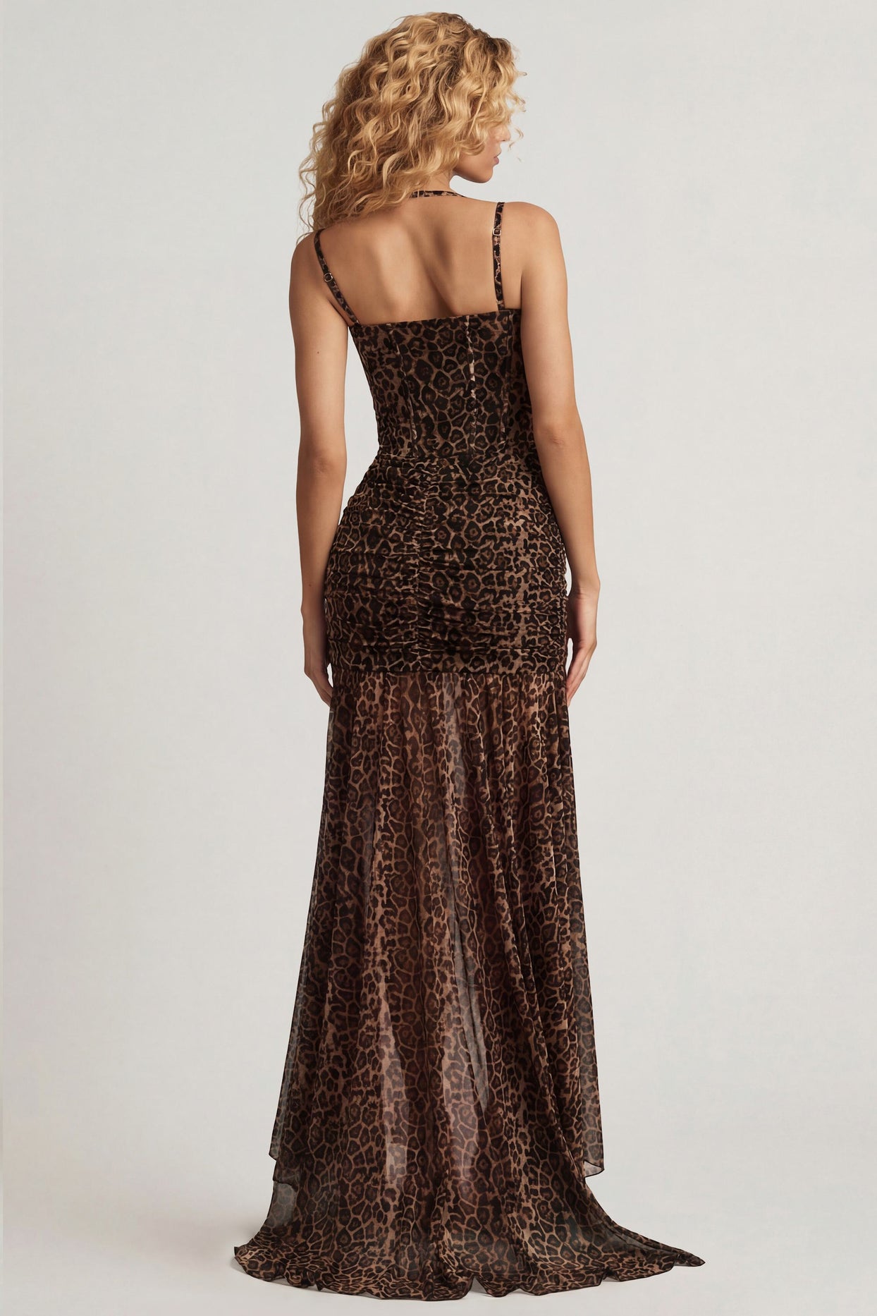 Ruched Asymmetric Corset Gown in Leopard Print - 2