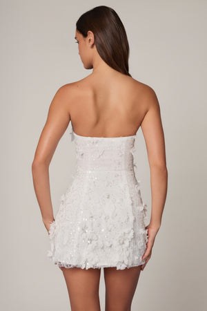 Edita Embellished Bandeau A-line Mini Dress in White | Oh Polly Edita Embellished Bandeau A-line Mini Dress in White | Oh Polly