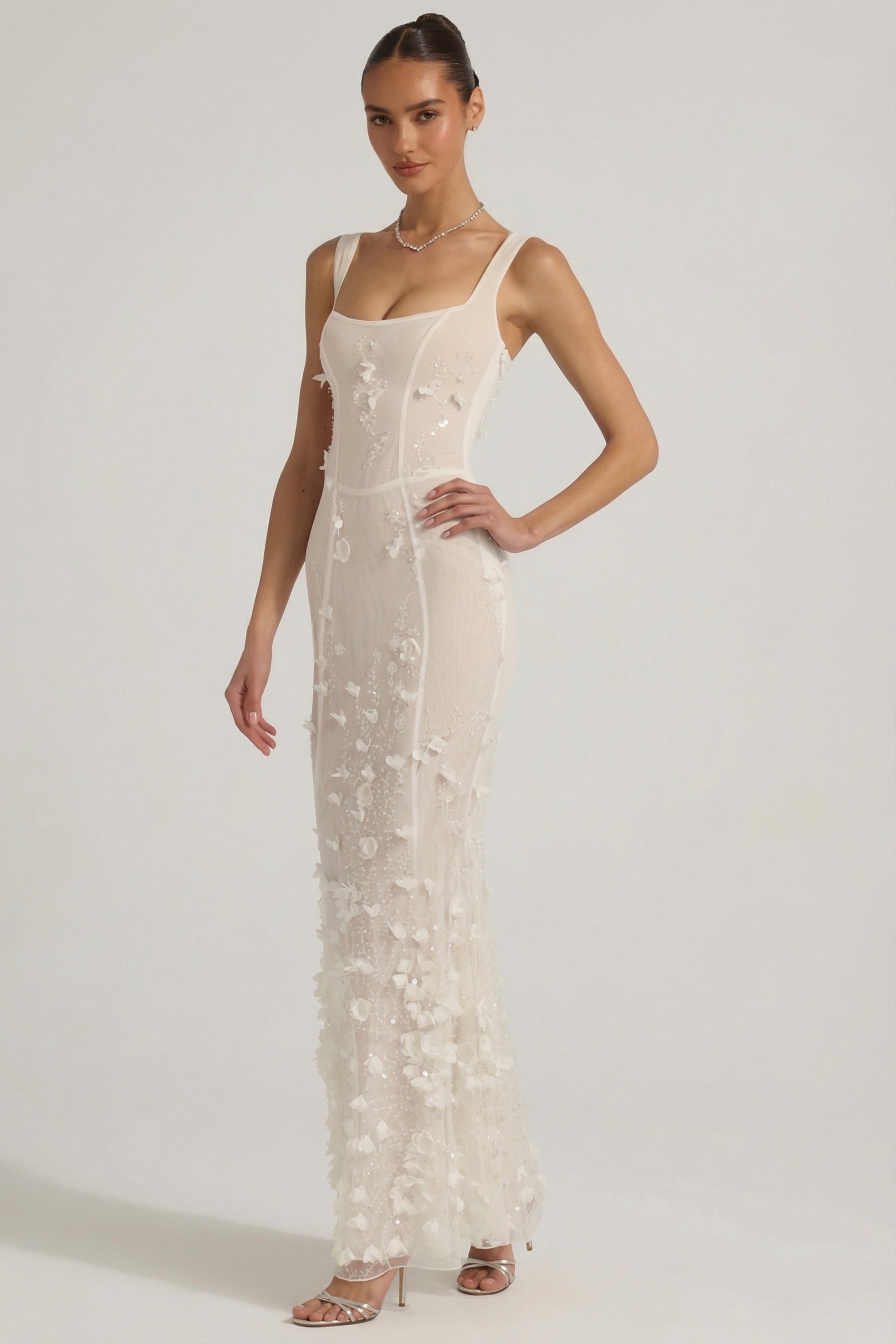Vasanta Embellished Fishtail Corset Gown in White