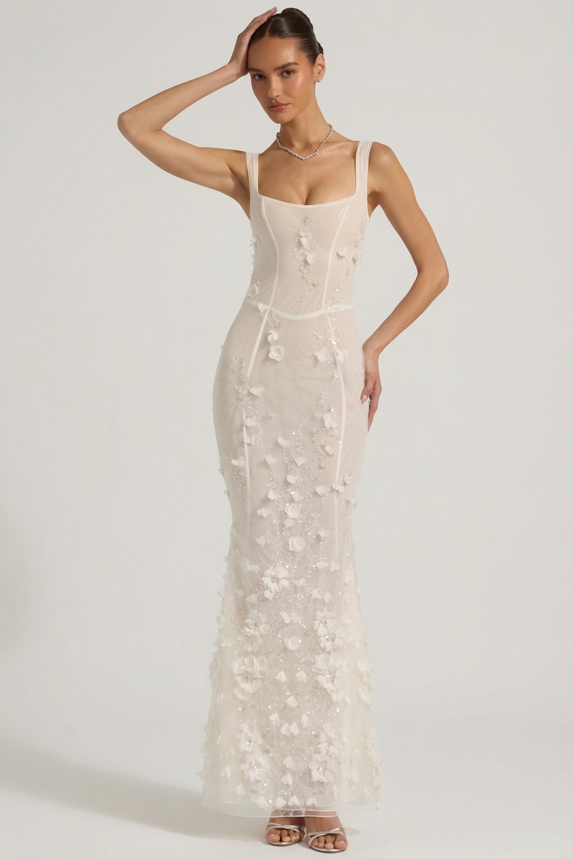 Vasanta Embellished Fishtail Corset Gown in White