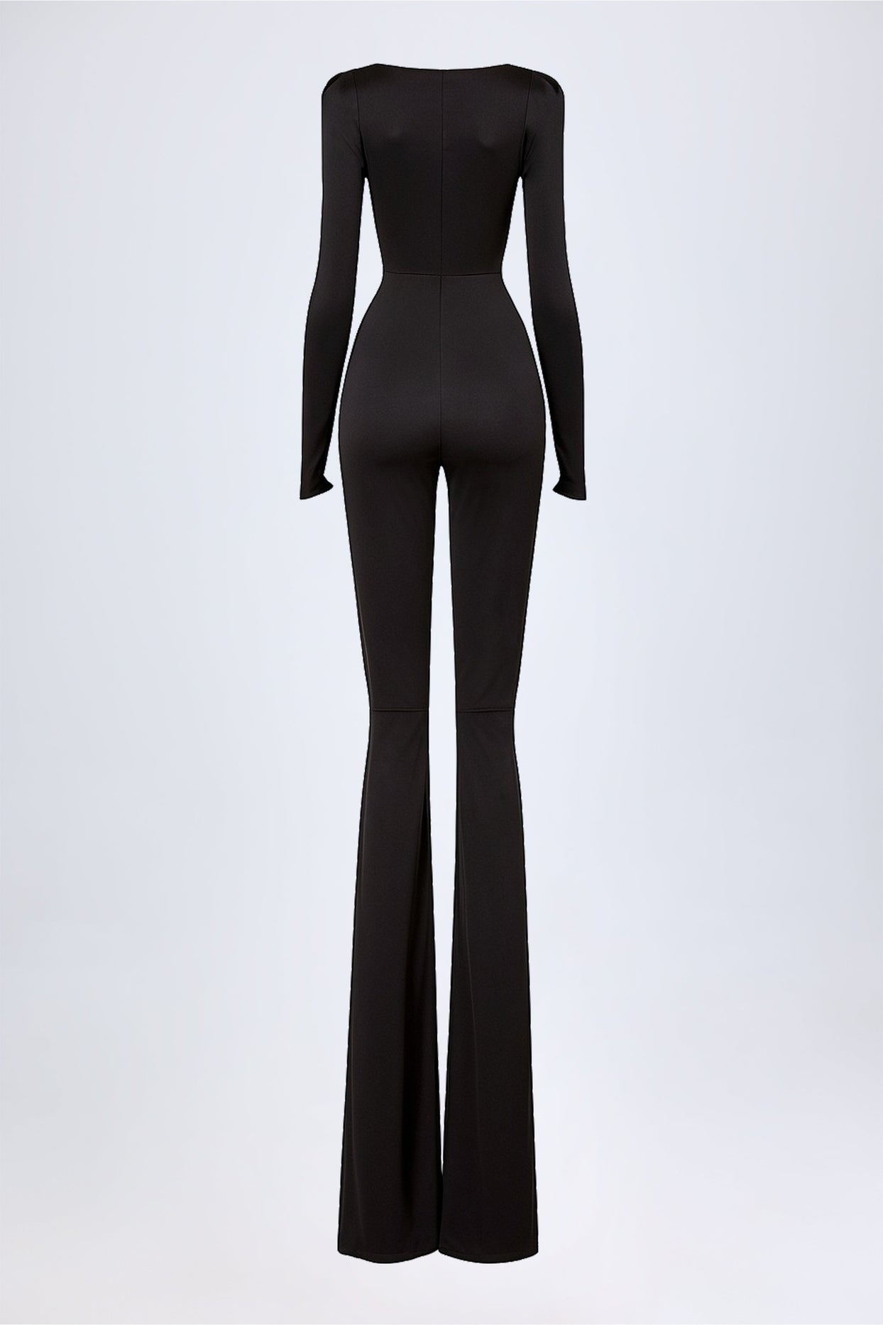 Square Neck Long Sleeve Jumpsuit in Black