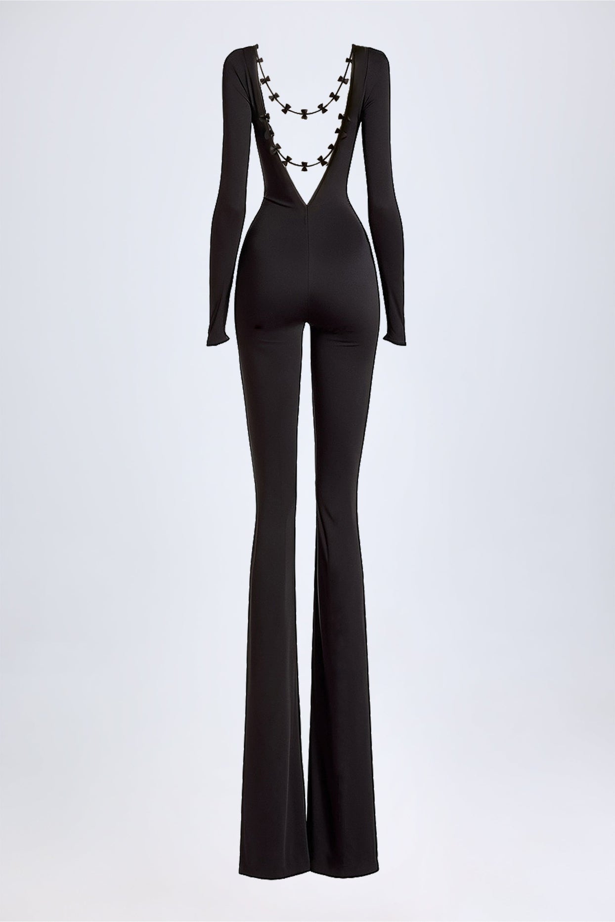 High Neck Back Detail Long Sleeve Jumpsuit in Black