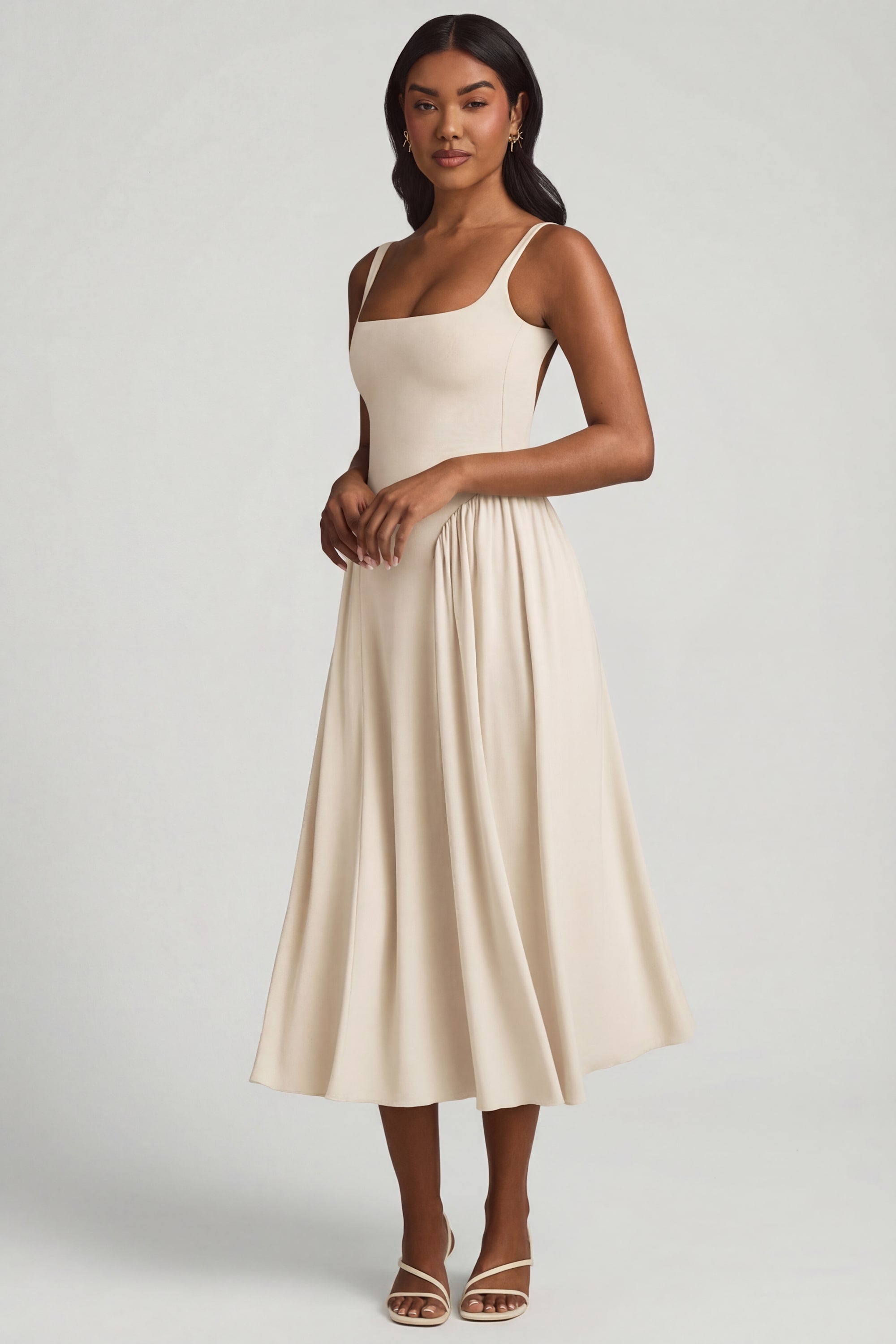 Aireen Low-Back A-Line Midaxi Dress in Ivory | Oh Polly – Oh Polly US