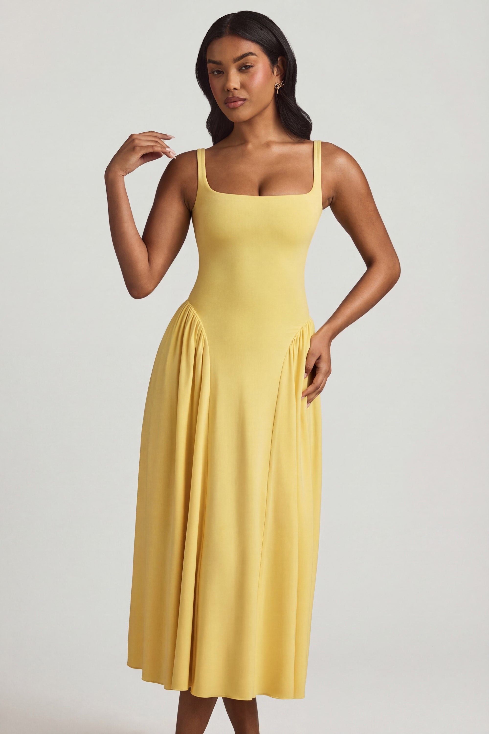 Modal A-Line Midaxi Dress in Pastel Yellow - L