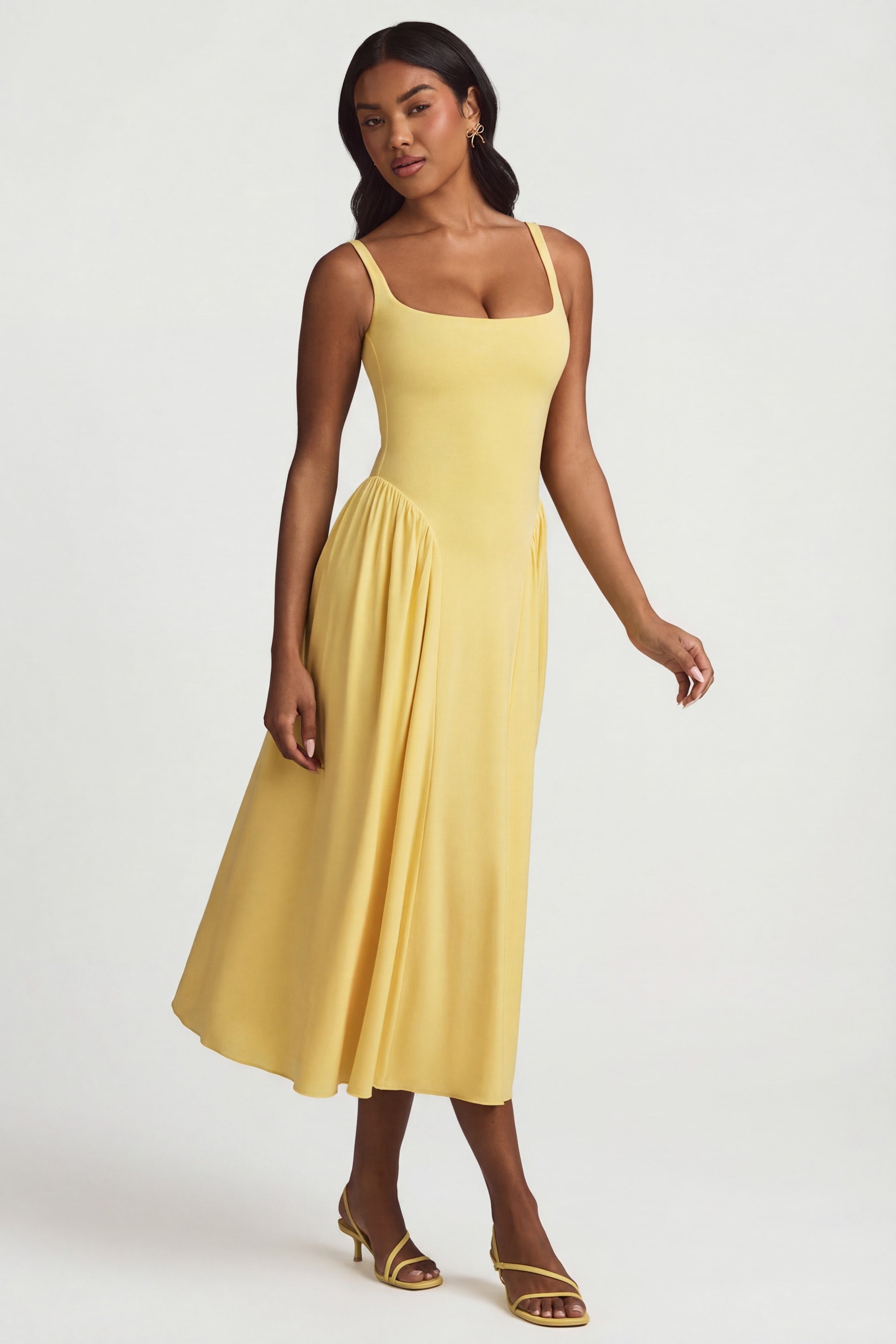 Modal A-Line Midaxi Dress in Pastel Yellow - L