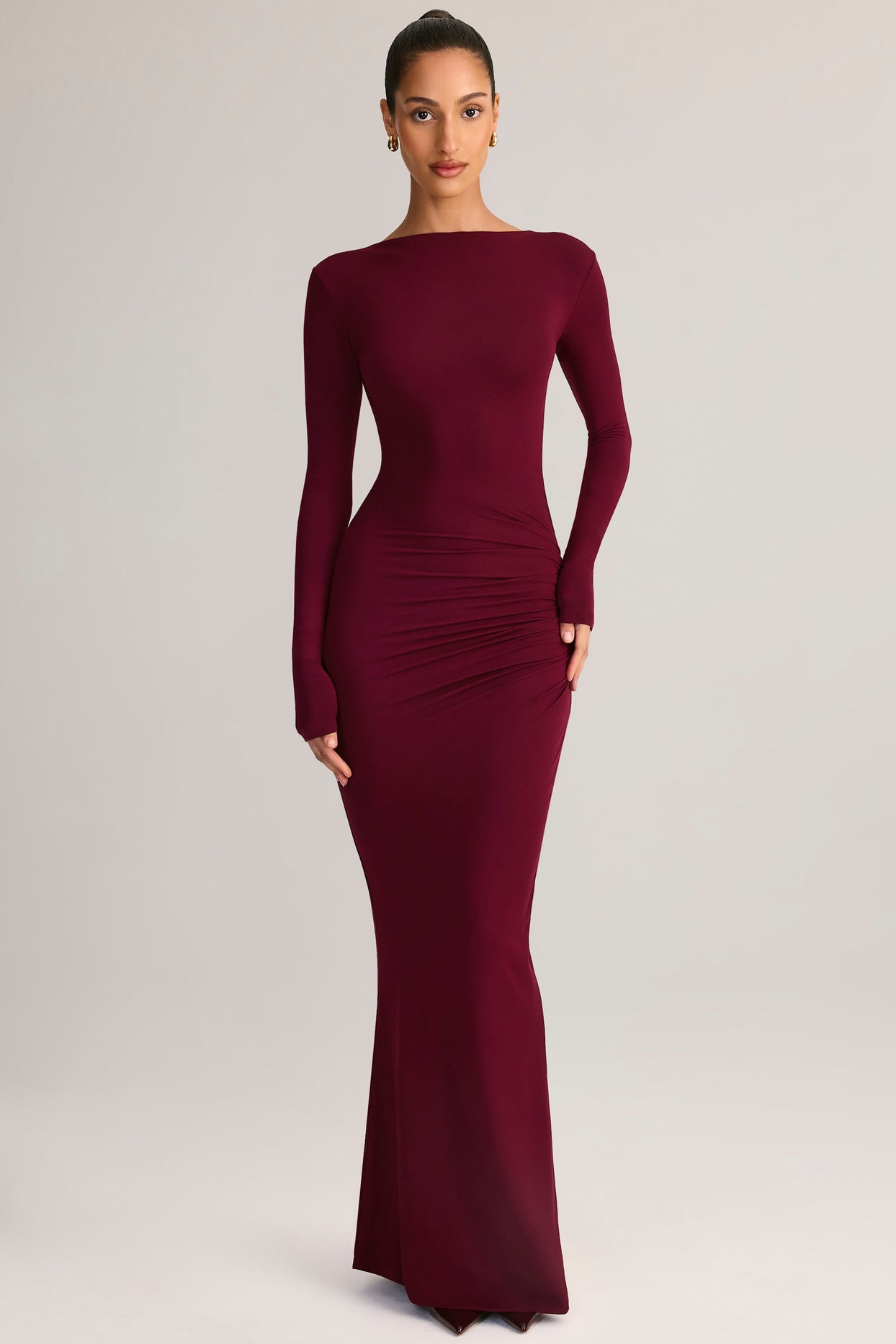 Modal Ruched Backless Maxi Dress in Wine - 7