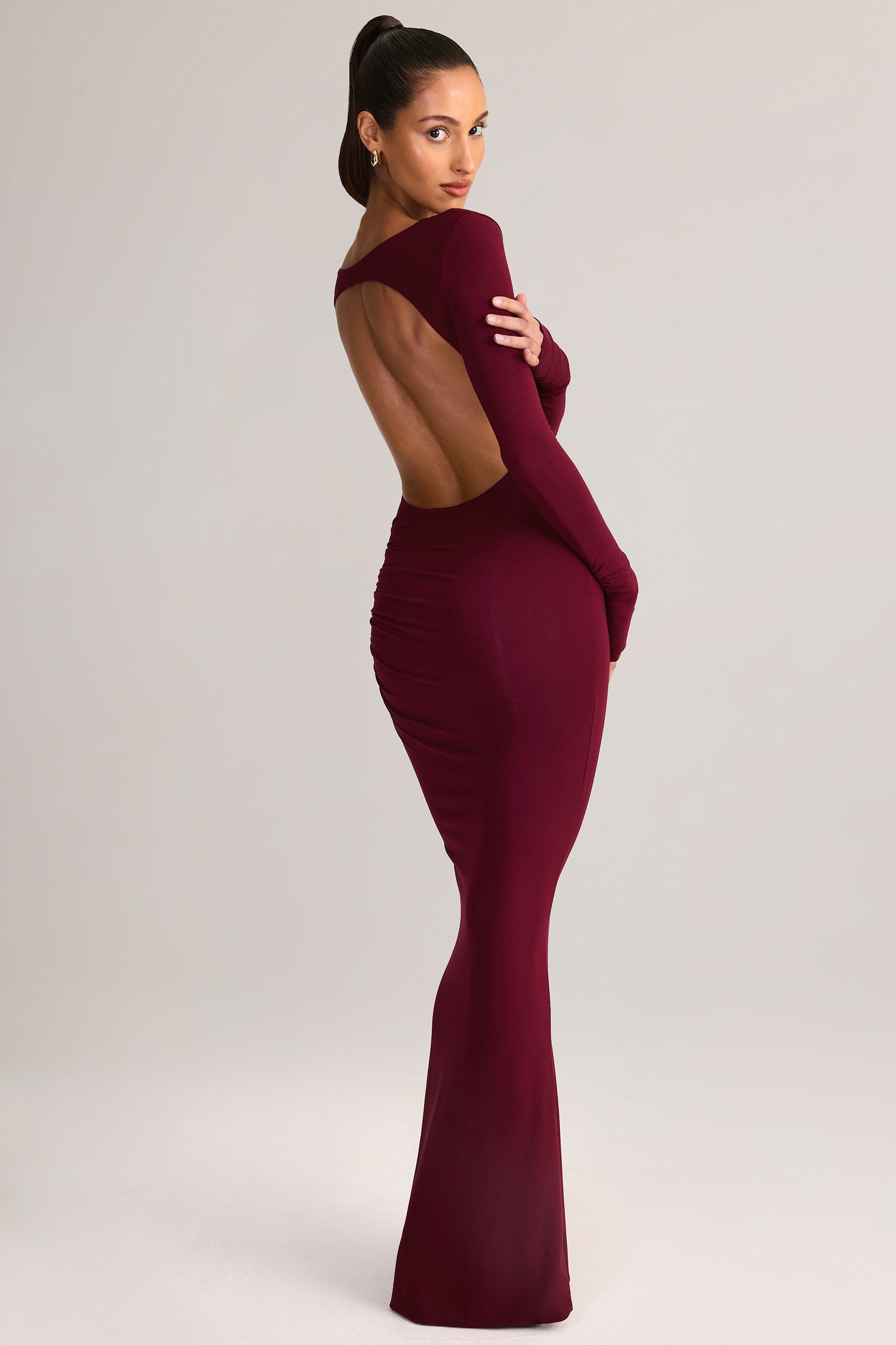 Kiah Long Sleeve Backless Maxi Dress in Black