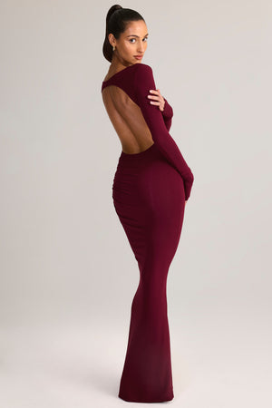 Modal Ruched Backless Maxi Dress in Wine - XL | Oh Polly Modal Ruched Backless Maxi Dress in Wine - XL | Oh Polly