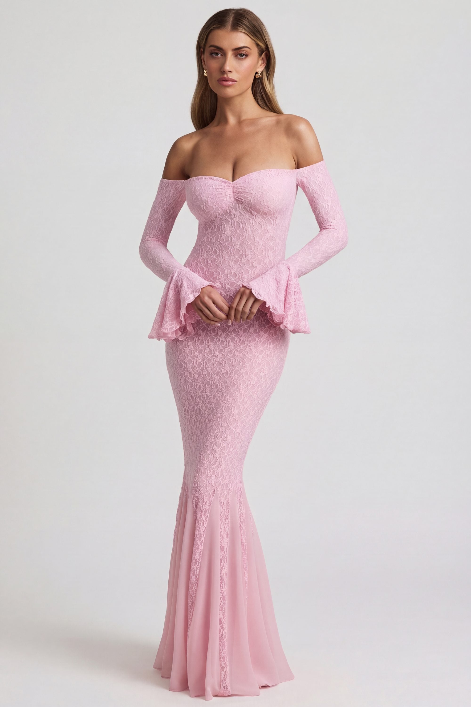 pink off shoulder maxi dress Amaryllis Off-Shoulder Twist Imported. Blush Off the Shoulder Button