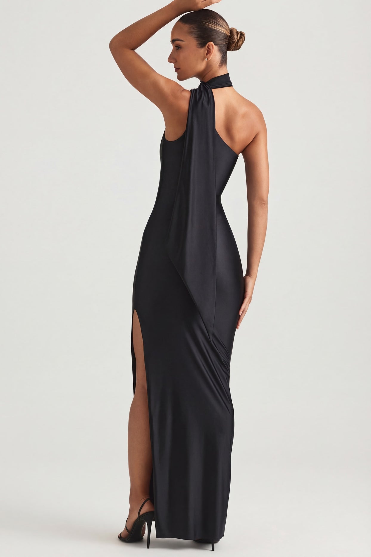 Asymmetric Scarf-Detail Maxi Dress in Black - 4