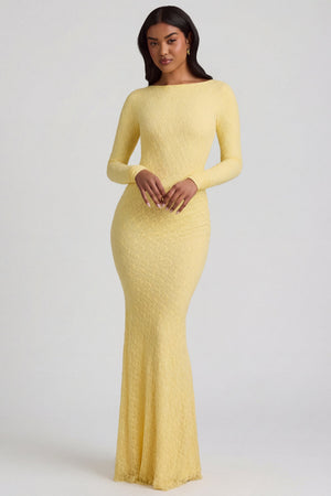 Ruched Backless Lace Maxi Dress in Pastel Yellow - XL | Oh Polly Ruched Backless Lace Maxi Dress in Pastel Yellow - XL | Oh Polly