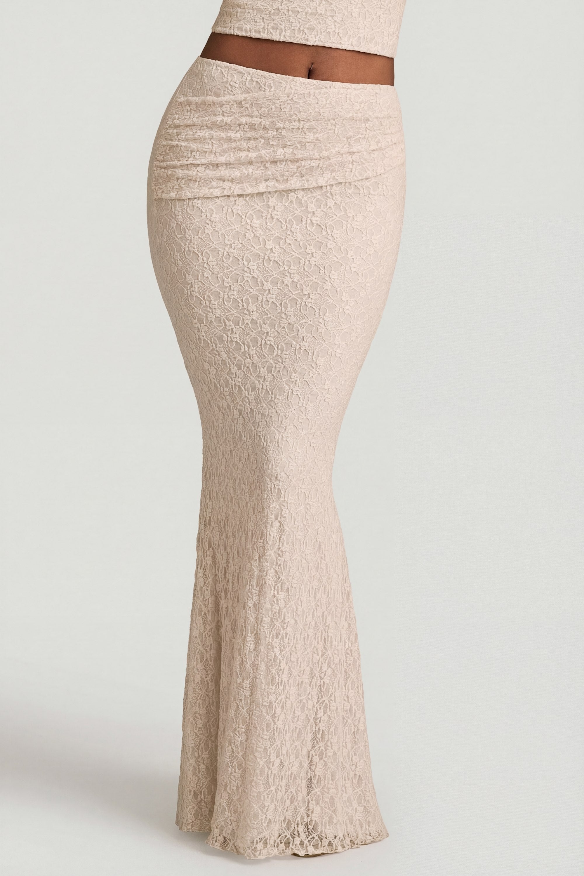Vanda Draped Low-Rise Lace Maxi Skirt in Ivory | Oh Polly – Oh