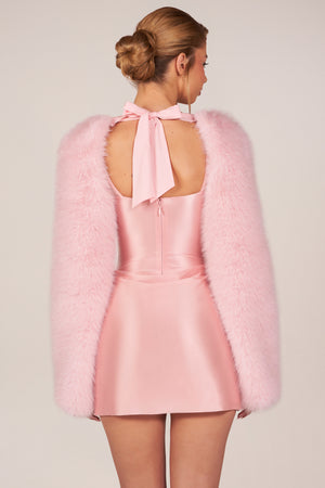 Faux Fur Tie-Up Sleeves in Pink