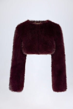 Faux Fur Cropped Bolero in Wine