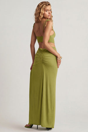 Textured Jersey Asymmetric Maxi Dress in Olive Green - 14 | Oh Polly Textured Jersey Asymmetric Maxi Dress in Olive Green - 14 | Oh Polly