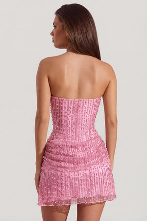 Embellished Draped Strapless A-Line Mini Dress in Pink - 12 | Oh Polly Embellished Draped Strapless A-Line Mini Dress in Pink - 12 | Oh Polly