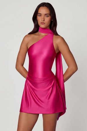 Kiraz Asymmetric Scarf-Detail Mini Dress in Hot Pink | Oh Polly Kiraz Asymmetric Scarf-Detail Mini Dress in Hot Pink | Oh Polly