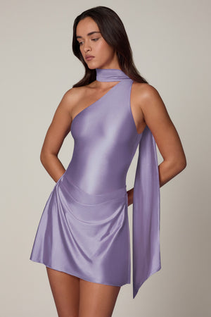 Asymmetric Scarf-Detail Mini Dress in Lilac - 10 | Oh Polly Asymmetric Scarf-Detail Mini Dress in Lilac - 10 | Oh Polly