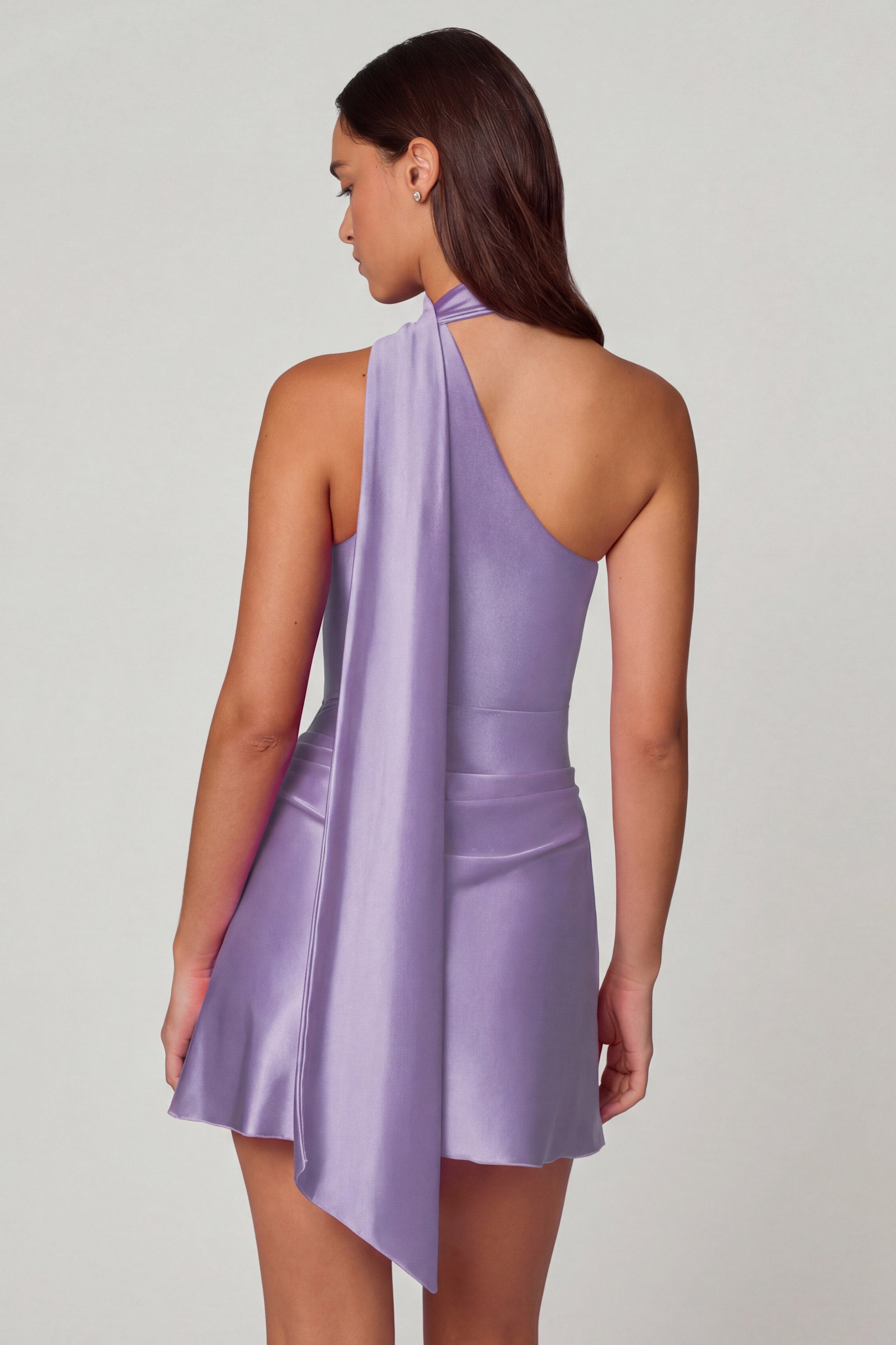 Kiraz Asymmetric Scarf-Detail Mini Dress in Lilac | Oh Polly – Oh