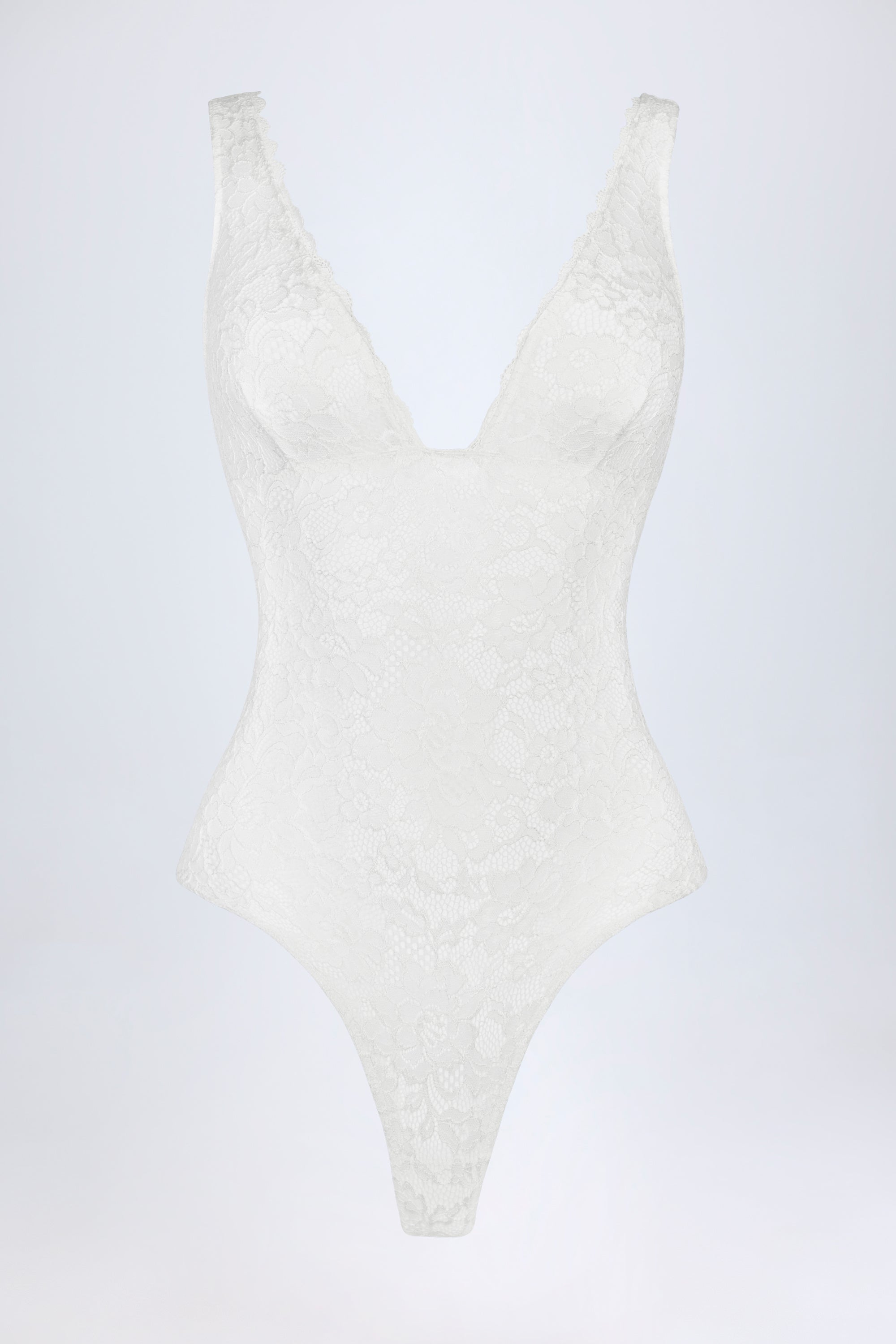 Zayla Plunge-Neck Lace Bodysuit in White | Oh Polly – Oh Polly US